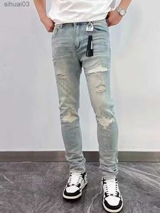 Jeans masculin pour hommes jeans jeans décontractés jeans jeans high street ultra-mince ajustement bleu clair jeans jeans street vêtements pour hommes