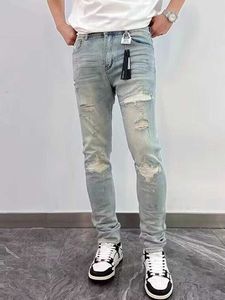 Jeans masculin pour hommes jeans jeans décontractés jeans jeans High Street Ultra-Thin Fit Blue Blue Hip-Hop Jeans Street Clothing Mens Trafersl2405