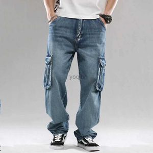 Heren jeans heren vracht Casual wassen jeans broek multi-pocky rechte losse denim broek heren plus maat 30-46L2404