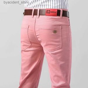 Jeans pour hommes Hommes décontracté Stretch Skinny Jeans nouveau élastique jaune rose rouge mince mâle vêtements couleur unie Simple affaires Denim pantalon L240313