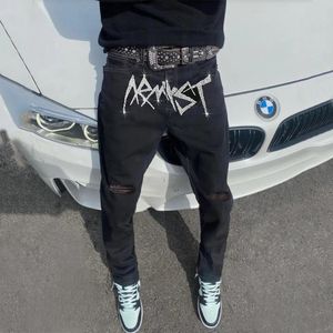 Heren Jeans Herenkleding Zwart Stretch Gat Slim Fit Streetwear Punk HIP HOP Broek Mode Man Denim Potlood Broek Y2k 231129