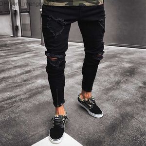 Mannen Jeans Mens Cool Designer Merk Zwarte Jeans Skinny Ripped Vernietigd Stretch Slim Fit Hop Broek Met Gaten Voor mannen Z230711