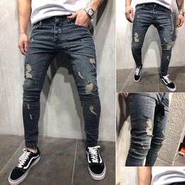 Jeans pour hommes Hommes Cool Skinny Trou Jambe Ouverture Zippée Usé Slim Fit Plus Taille Toutes Saisons Urban Wind Drop Livraison Vêtements Vêtements Dhksw