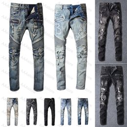 Jeans pour hommes Mens Designer Distressed Ripped Biker Slim Fit Denim For Men Fashion Black Pants pour hommes