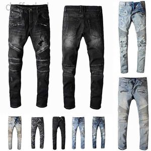 Jeans voor heren Heren Designer Distressed Ripped Biker Slim Fit Motorcycle Denim voor Heren Mode Mans Zwarte broek pour hommes 240305