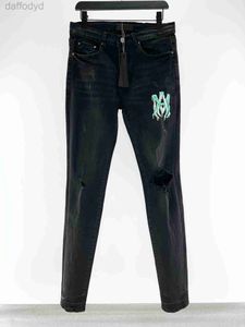 Herenjeans Heren Designer mode gat magere versie potloodbroek hoge kwaliteit printontwerp heren luxe zwarte motorfiets jeans 240305