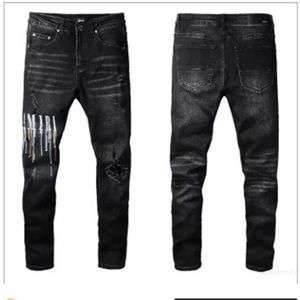 Jeans para hombres Diseñador para hombre Elásticos altos Desgastados Ripped Slim Fit Motocicleta Biker Denim para hombres Moda Pantalones negros # 0308r3g