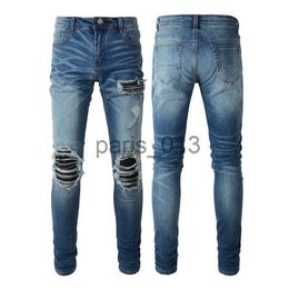 Heren Jeans Heren Designer Jeans voor heren Broek Man Zwart Skinny Rip White Patch Denim Biker Snake Borduur x0911 x0912