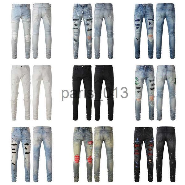 Jeans pour hommes Hommes Designer Jeans pour hommes Pantalon Homme Noir Skinny Rip Blanc Patch Denim Biker Serpent Broder x0911