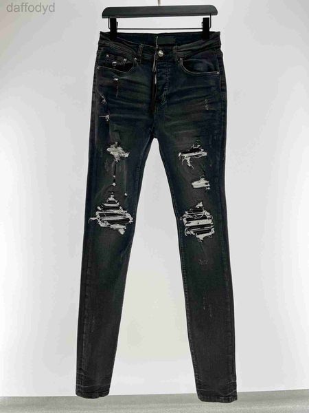 Jeans pour hommes Mens Designer Rips Stretch Cuir Noir Homme Pantalon Distressed Ripped Biker Slim Fit Moto Hip Hop Denim Pour Hommes Top Qualité Mode Jean Mans 240305