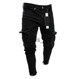 Jeans voor heren heren designer skinny jeans Black Man Denim Jean Biker Destroyed Frayed Slim Fit Pocket Cargo Pencil Pants Plus Size S-3XL Fashion x0911