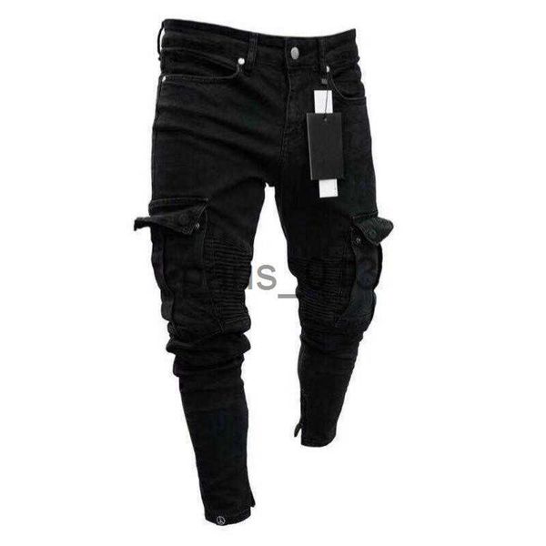 Jeans pour hommes Hommes Designer Skinny Jeans Black Man Denim Jean Biker Détruit Effiloché Slim Fit Pocket Cargo Crayon Pantalon Plus Taille S-3XL Mode x0911