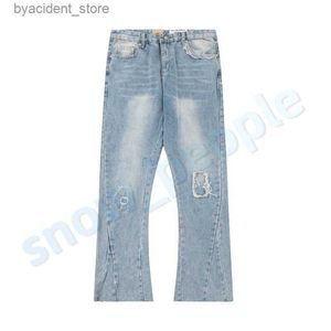 Jeans pour hommes Designers pour hommes Jeans évasés Hip Hop épissé Jeans évasés en détresse déchiré Slim Fit Denim pantalon Mans Streetwear pantalon lavé taille S-XL L240313