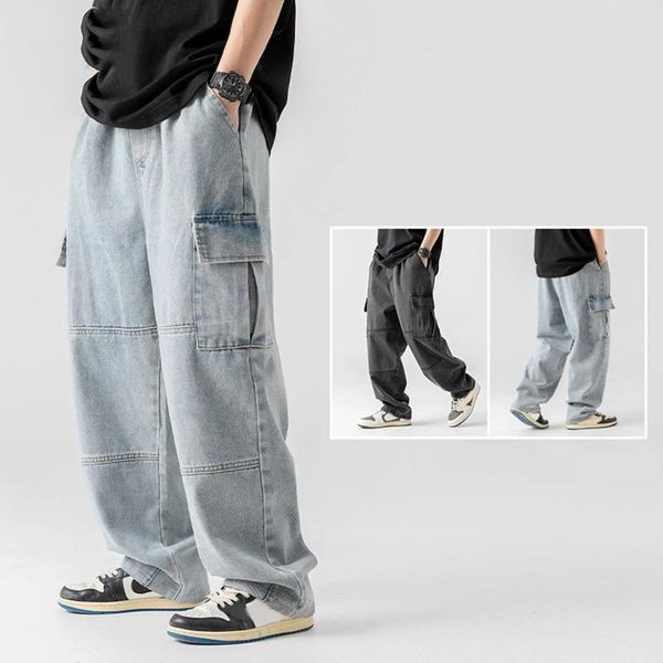 Jeans para hombres para hombre doble bolsillo sólido primavera vintage desgastado ropa de trabajo pantalones pantalones abiertos pierna casual hombres