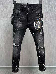 Jeans pour hommes Mens Dsquare DSQ2 Noir Hip Hop Rock Moto Coolguy Jeans Design Ripped Distressed Denim Biker DSQ pour hommes 881 Designer D2 Pantalon de broderie