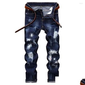 Heren Jeans Heren El Barco Mode Gescheurde Gaten Katoen Denim Mannen Hip Hop Bekrast Slanke Blauwe Mannelijke Broek Zachte Streetwear Zwarte Broek Dhdx8