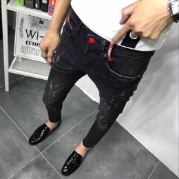 Jeans masculin masque mode 2020 ultra slim fit serré pantalon coréen noir vieux jeune vêtements sociaux crayon Q240427