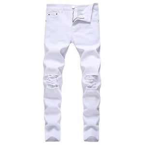 Heren jeans heren mode traan elastische strakke jeans broek heren vernietigd Solid Sim Fit jogging potlood denim pantsL2405