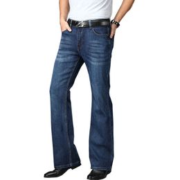 Jeans pour hommes Jeans évasés pour hommes Boot Cut Leg Flared Male Designer Classic Denim Jeans Taille haute Stretch Loose Flared Denim Jeans bleu foncé 230313