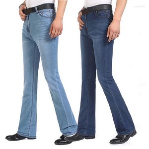 Heren jeans heren wijd uitlopende pootbroek hoge taille lange flare voor mannen bootcut dunne hommes bell bodem menmen's hitte22