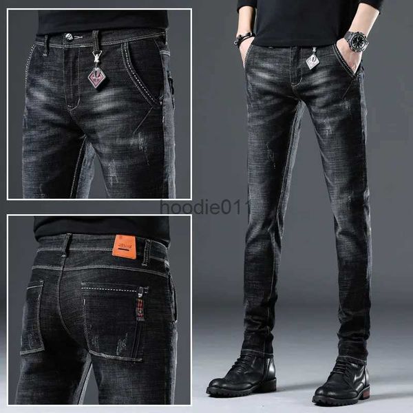 Jeans pour hommes Jeans d'affaires classiques de haute qualité pour hommes, pantalon en Denim délavé élastique, coupe droite, Slim, rayures, décors, Jeans décontractés à la mode; L231220