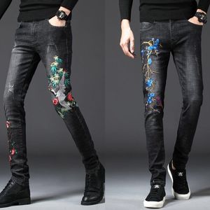Jeans pour hommes Hommes de haute qualité broderie jeans minceur pantalon en denim stretch dragon chinois noir rouge Crownedcrane décontracté 220927