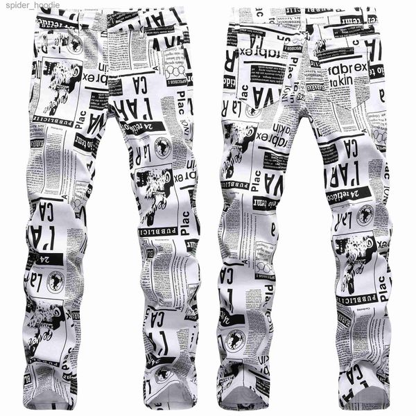 Jeans pour hommes Hommes de haute qualité Street Fashion Prints Jeans Slim-fit Stretch Denim Pantalon Journal Peinture Party Jeans Cool Casual Jeans; L230921