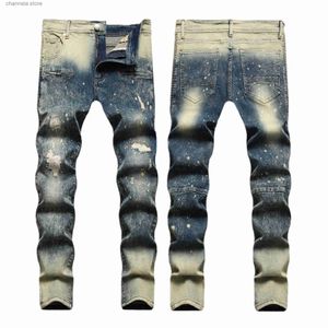 Jeans pour hommes Hommes de haute qualité Vintage peinture en détresse Stretch Jeans pantalon déchiré Slim Biker Denim coton pantalon Designer Jeans pour hommes T240205