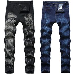 Jeans pour hommes Mens High Street Tiger Prints Jeans Pantalons Witch Designs Minceur Casual Hommes Dragon Classique Noir Bleu 220927