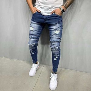 Jeans masculin Hip-hop épisser le trou de bicycle bleu jeans de haute qualité pour hommes de haute qualité.