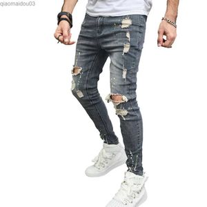 Jeans masculin pour hommes Hip-hop Incre Trou élastique jean serré jeans à la mode
