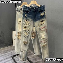 Jeans masculins Mens Hole Ripped Men Slim Fit Skinny Hip Hop Fashion Streetwear Work Elasticity Gothic Pantal