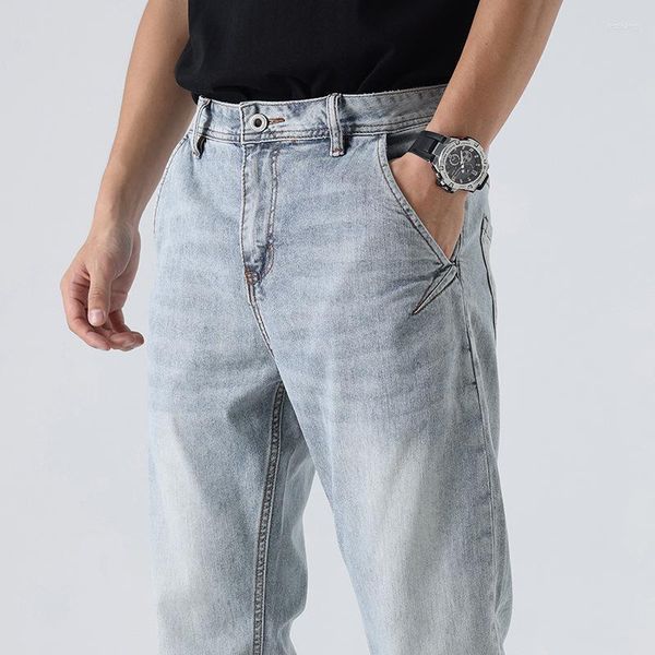 Jeans pour hommes Hommes Japonais Mode Rétro Stretch Pantalon à la cheville à la mode Petit droit Casual Denim Été