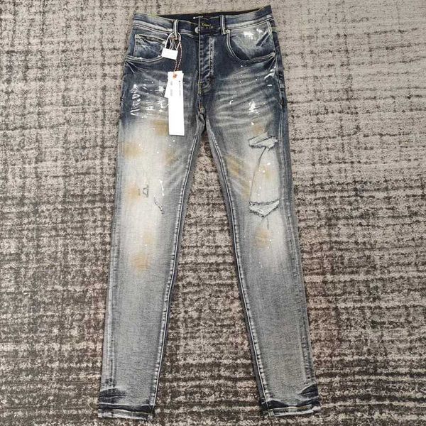 Jeans masculin pour hommes en jean tendance punk punk-ink peinture de peinture slim pant streetwear pantalon crayon extensible masculin pour hommes 240423