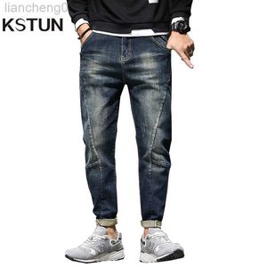 Heren jeans herenjeans harem broek mode zakken desinger los fit baggy moto jeans mannen rekken retro streetwear ontspannen taps toelopende jeans 42 w0413