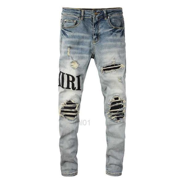 Jeans para hombres Jeans Light Blue Patch angustiado