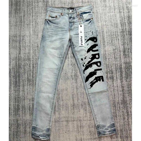 Jeans masculin jeans jeans bleu clair violet marque denim pantalon de haute qualité à jet d'encre irrégulier imprimé unisexe streetwear de mode