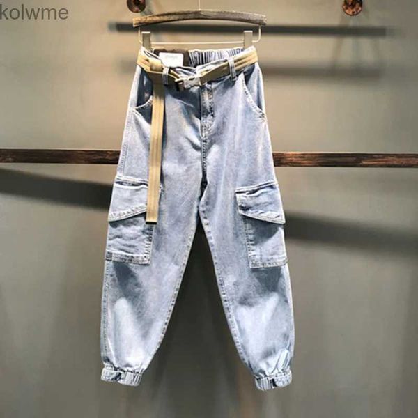 Men's Jeans Jeans para hombre Monos Ropa de calle Moda Hombre suelto Pantalones de nueve puntos Pierna ancha Casual Salvaje Vintage Hombre Harlan Denim Pantalones Nuevo 5XL YQ240205