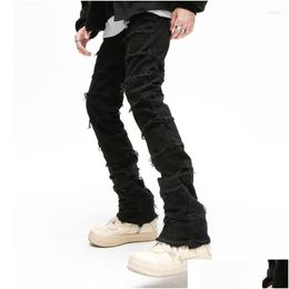 Herenjeans Herenjeans Retro Werk Uitlopende Broek Grunge Wild Gestapeld Gescheurde Lange Broek Recht Y2K Baggy Gewassen Vervaagd Voor Mannen Drop Dhbh0