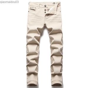 Jeans masculins jeans pour hommes simples et atmosphériques couleur unie solide pour hommes décontractés de la montée de la montée en haut à la mode
