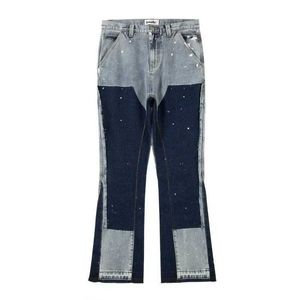 Heren jeans herenjeans spat met inktpaar gesplitste Amerikaanse modemerken bombarderende straat y2k bell bottoms q240509