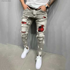 Jeans pour hommes Jeans pour hommes avec des larmes de laque Jeans à la mode et populaires Cravate Band T240227