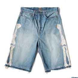 Heren jeans heren Kapital hirata hohiro losse ontspannen broek geborduurde botwas gebruikte rand denim shorts voor mannen en vrouwen casual 2306 dhx03