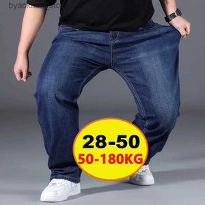Men's Jeans Hommes grande taille Baggy jean bande élastique 10XL surdimensionné taille haute pantalon ample mari gros lâche noir mâle Denim pantalon L240313