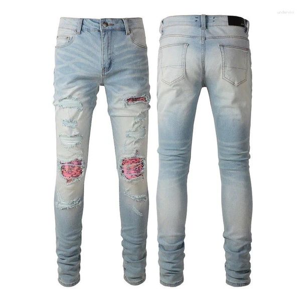 Jeans pour hommes Hommes Bleu clair Denim déchiré Y2K Hip Hop Skinny Endommagé Trou Patch Stretch Distressed Détruit Streetwear