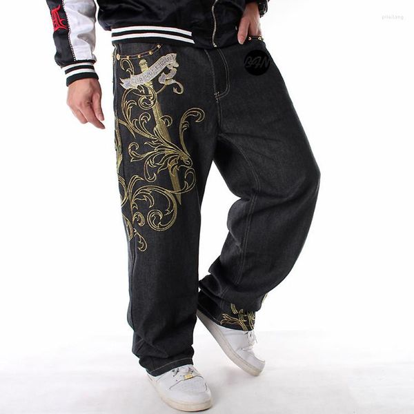 Jeans para hombres Hombres sueltos Street Dance Pierna ancha Moda Bordado Skateboarder Hip Hop Baggy Denim Pantalones Tamaño grande 30-46