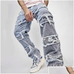Jeans para hombres Ropa masculina para hombre Slim Fit Tubo recto Retro Hip Hop Pantalones Calle de calidad Pantalones Hombre Drop Delivery Ropa Dhboa