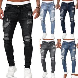 Jeans masculin mens masculine pantalon de denim de trou de trou de racine