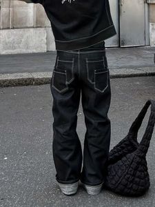 Jeans masculin pour hommes multi-poche larges de jambe large y2k street noir pantalon décontracté hip-hop vaches de travail décontracté j240507