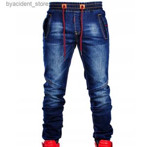 Jeans pour hommes Hommes nouveau jean grande taille élastique taille cravate mince décontracté classique bleu lâche Stretch joignable mode Simple Denim pantalon L240313